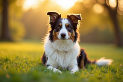 Chien croisé border collie et australian shepherd en plein air