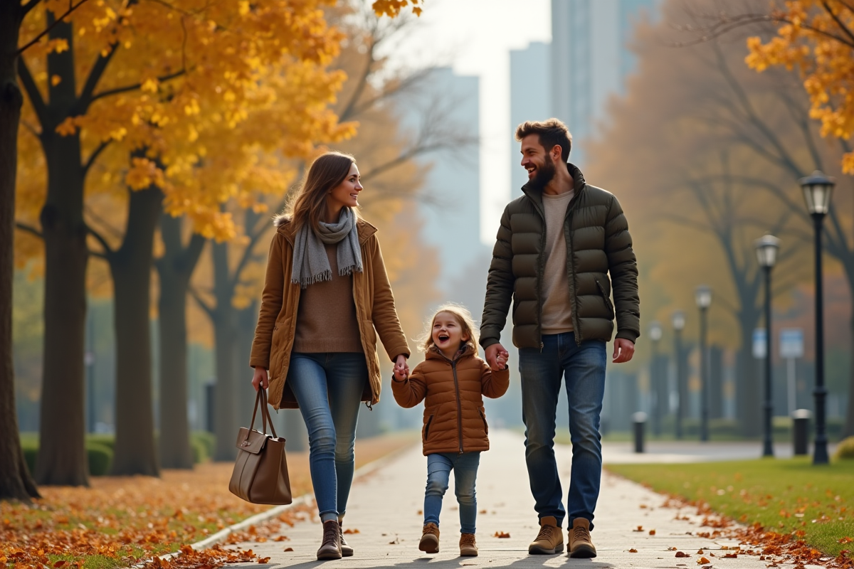 Jeune couple homosexuel avec leur fille dans un parc urbain