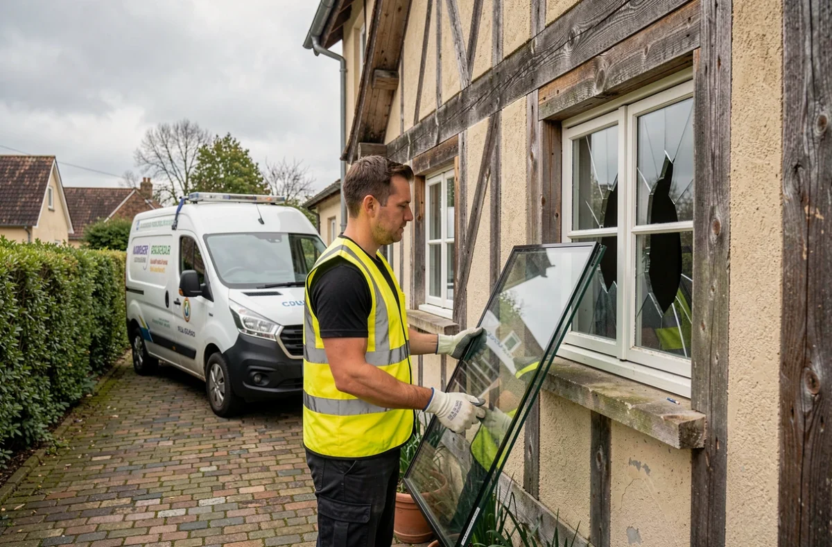 Vitrier en intervention d'urgence chez un particulier en Normandie avec une vitre de remplacement