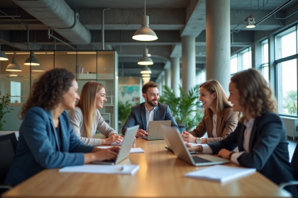 Groupe de professionnels divers au bureau collaborant