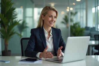 Femme d affaires en visioconference dans un bureau moderne