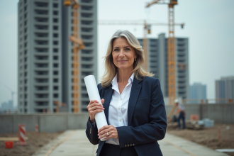 Femme architecte en blazer sur un site de construction