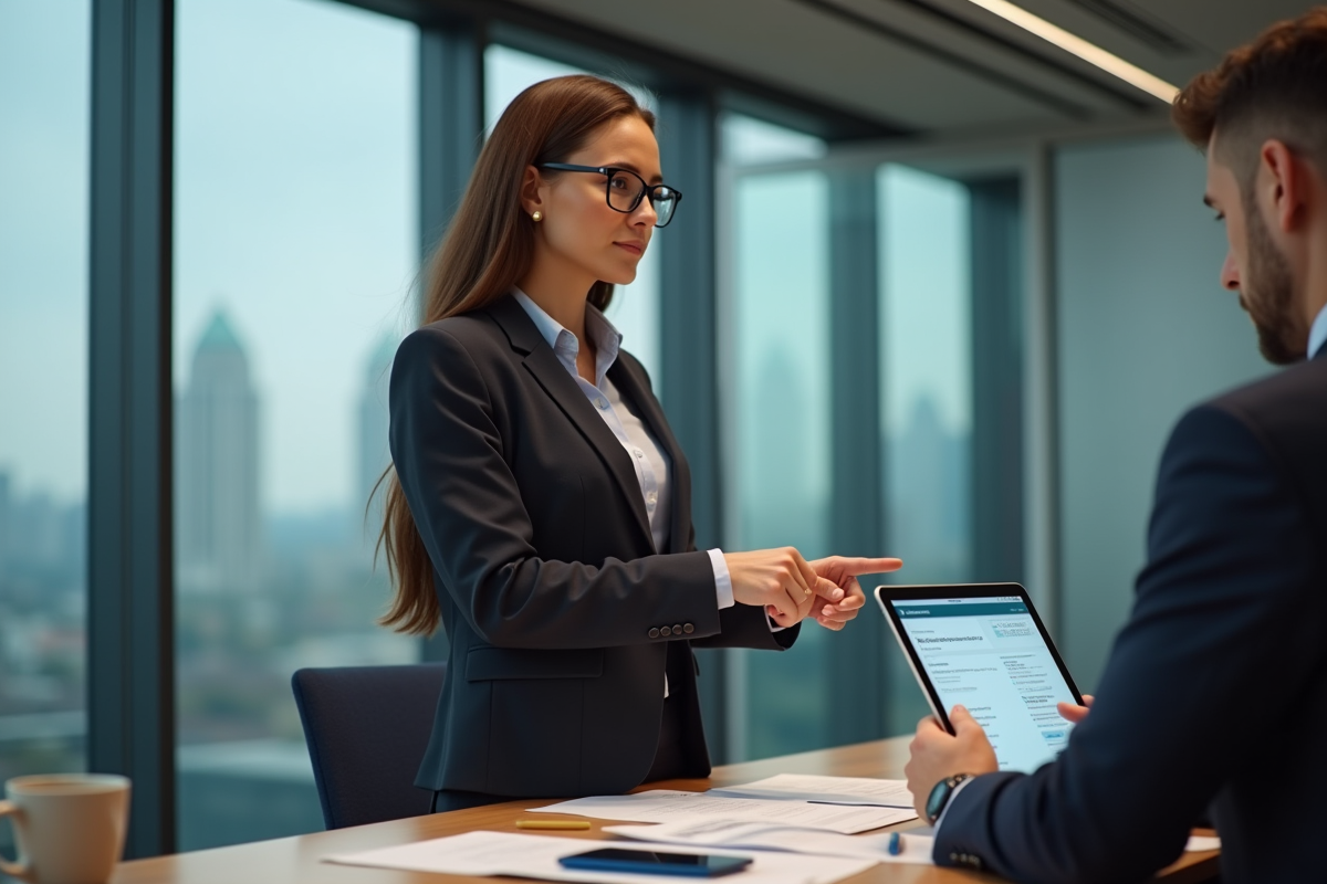 Jeune femme professionnelle utilisant un calculateur de prêt immobilier