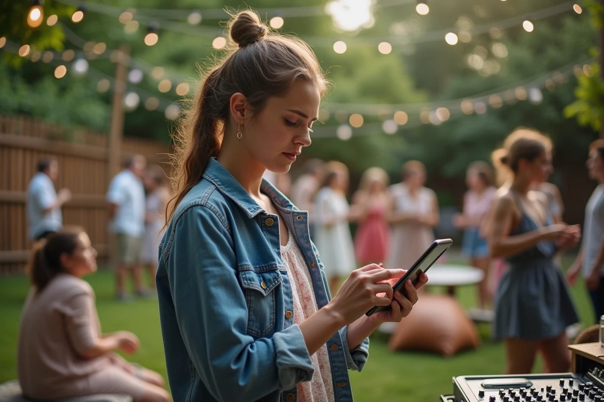 Jeune femme perplexe devant une playlist lors d