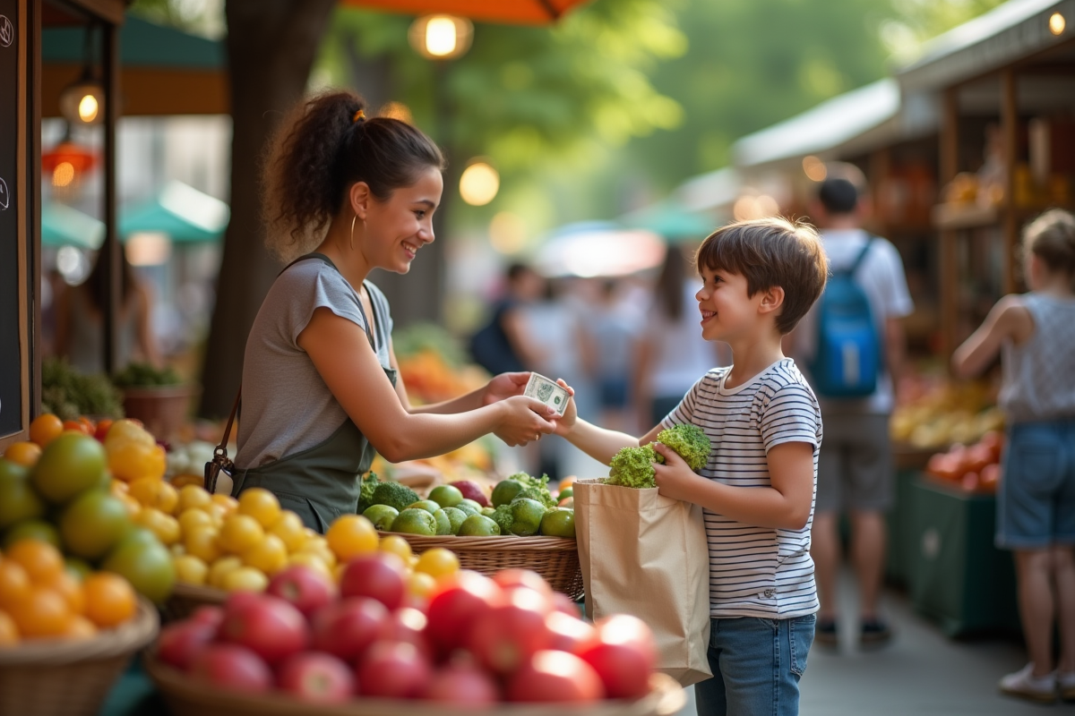 Garçon de 10 ans échangeant de l