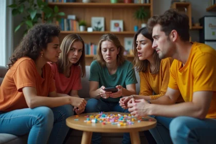 Groupe d'amis frustrés lors d'une fête à la maison