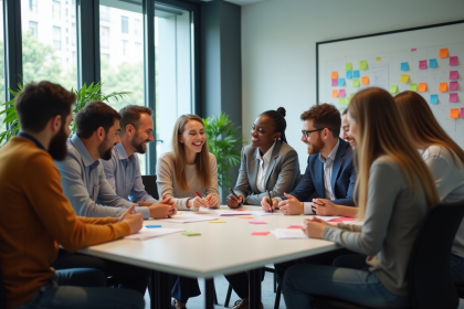 Groupe divers de professionnels collaborant dans un bureau lumineux