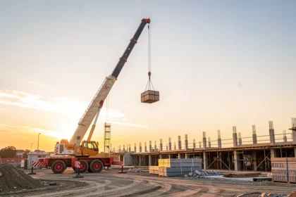 Grue mobile télescopique en levage sur un chantier