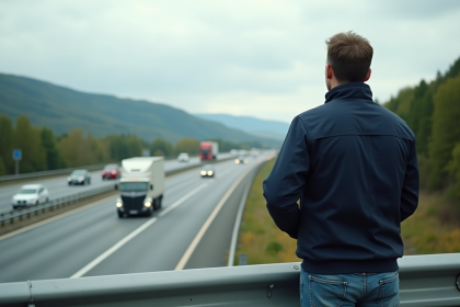 Homme d'âge moyen regardant l'autoroute en contemplation