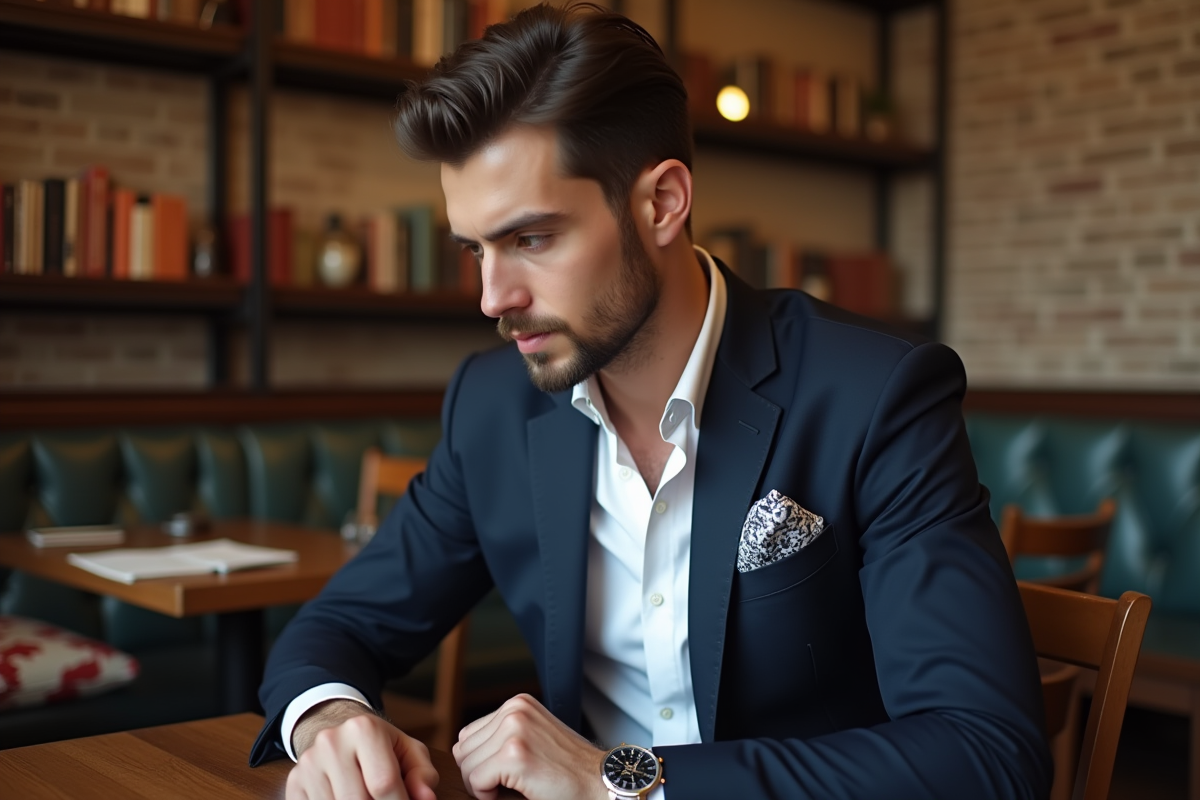 Homme en costume dans un café vintage intérieur
