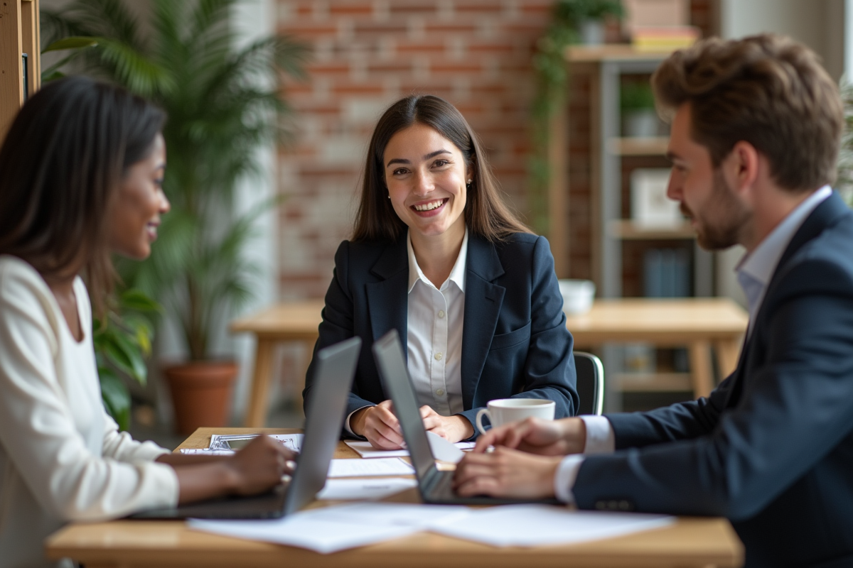 Jeune femme souriante discutant d