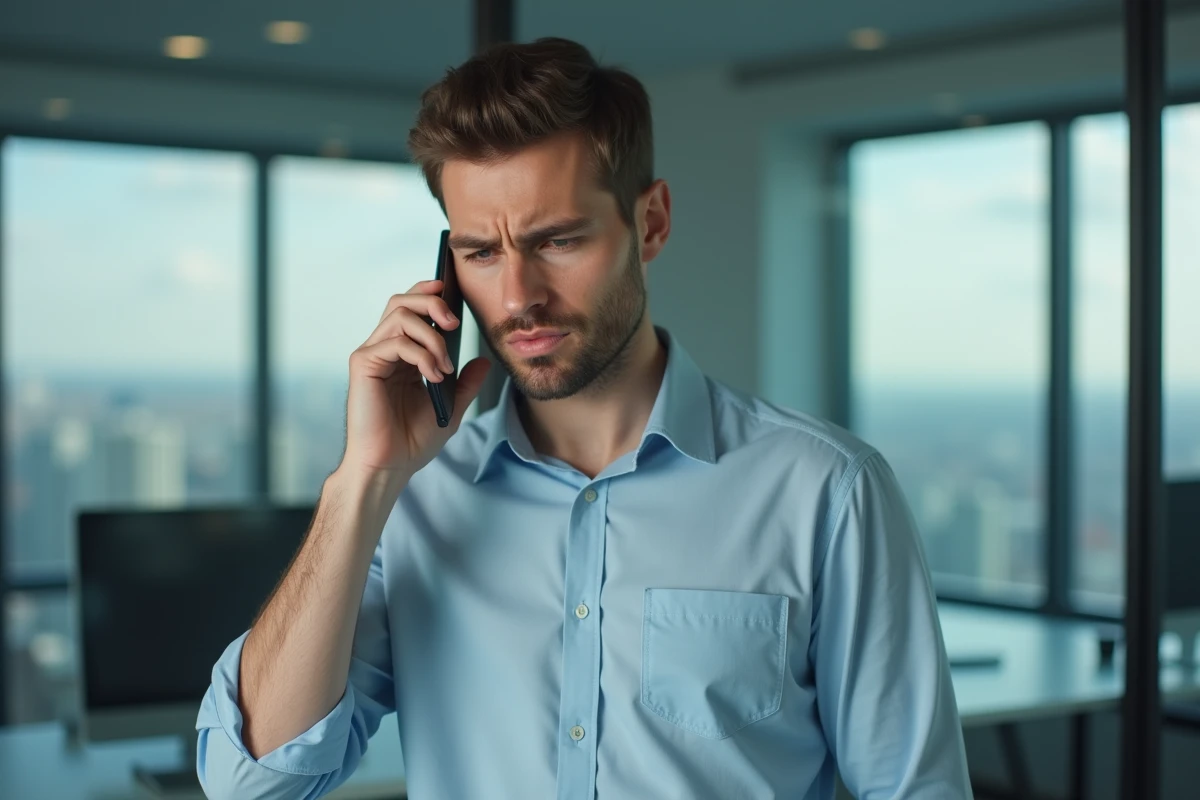 Jeune homme au bureau avec expression frustrée