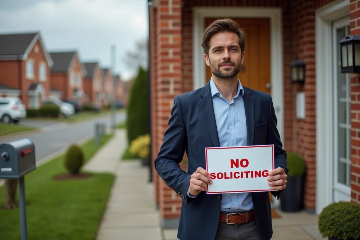 Jeune homme tenant un panneau interdiction de solliciter