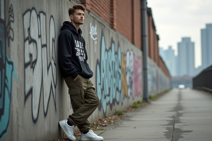 Jeune homme en streetwear urbain dans la ville