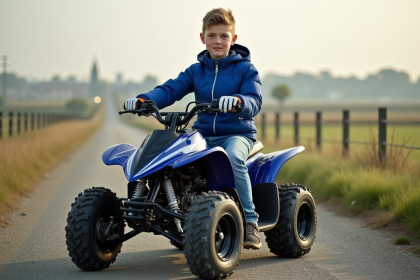 Jeune garçon en moto dans la campagne française