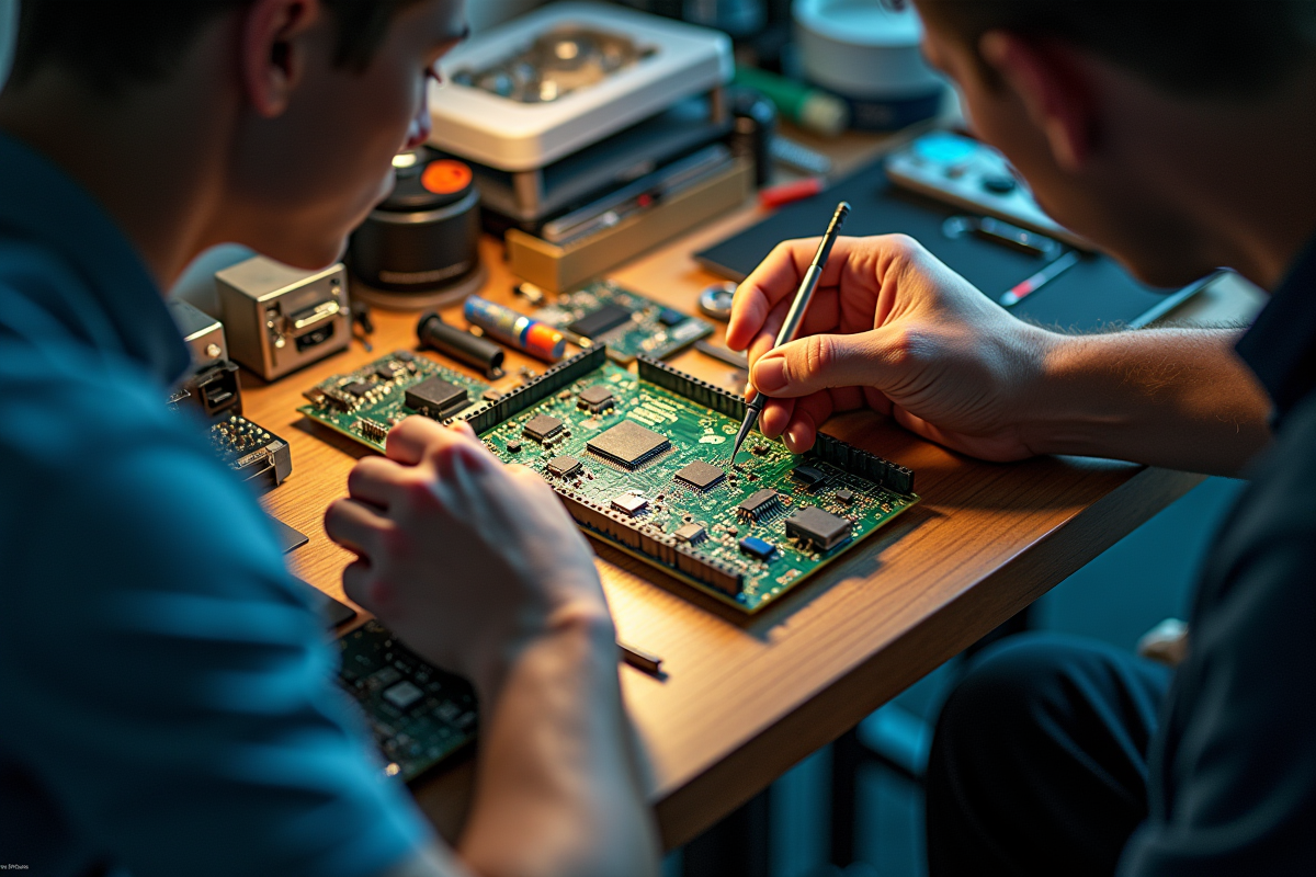 Main assemblant des composants électroniques sur une breadboard