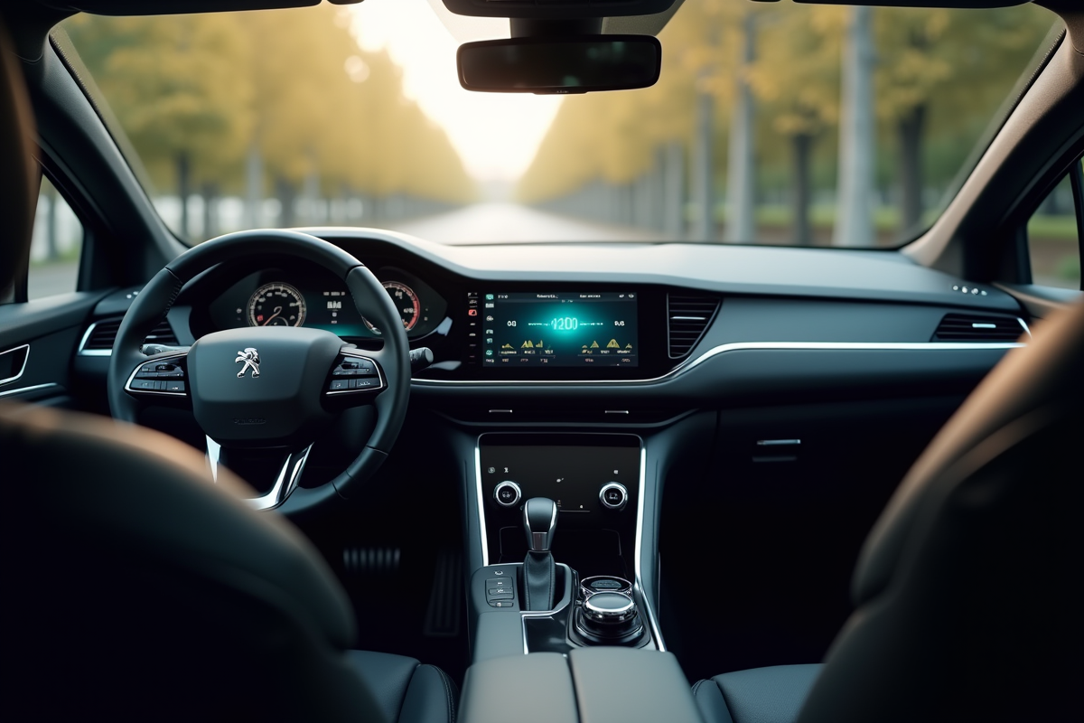 Intérieur de la Peugeot 508 PSE vue du conducteur avec affichage numérique