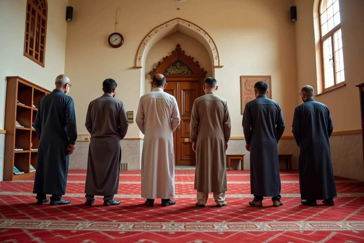 Fidèles en prière dans une mosquée de quartier à Toulouse lors de la prière de l'après-midi