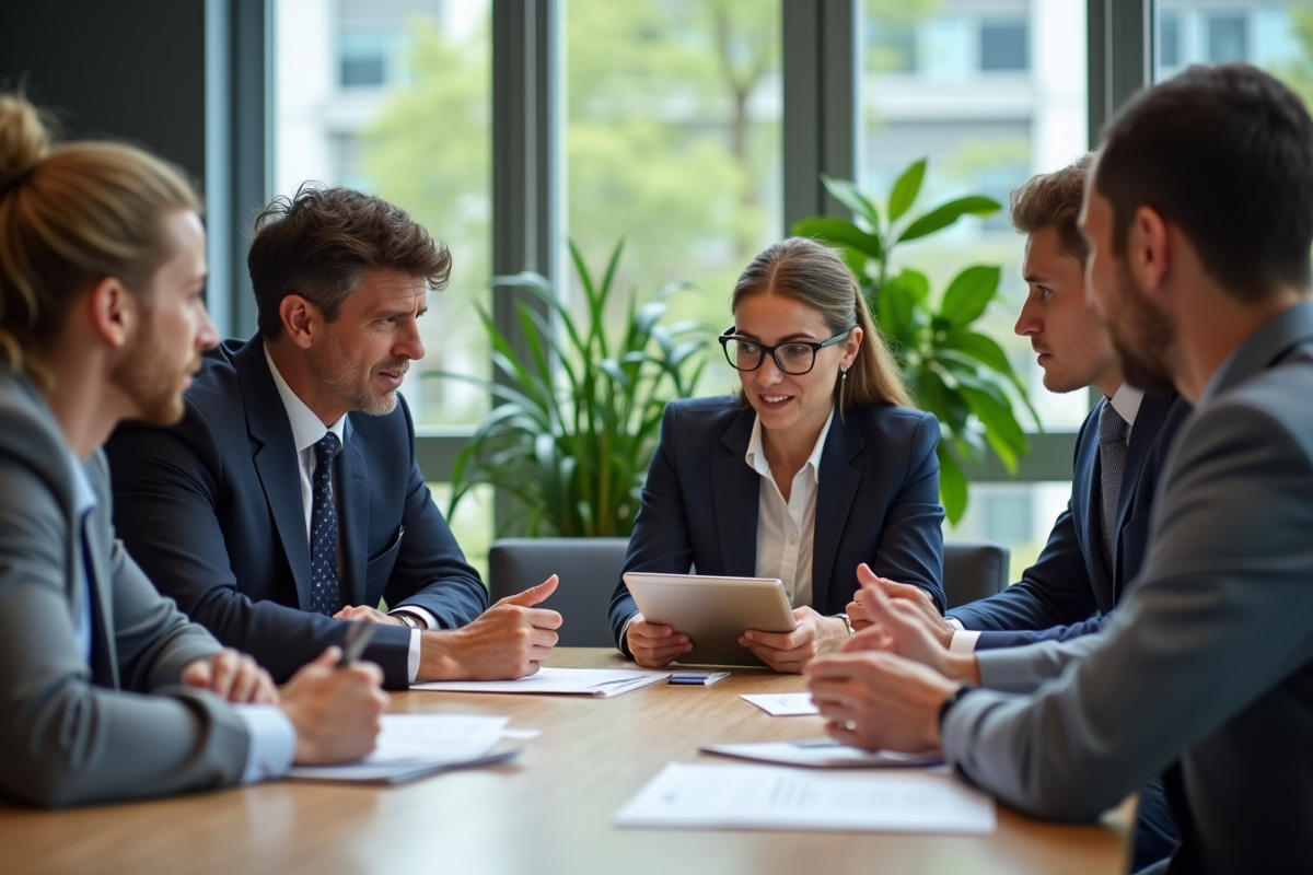 Groupe de professionnels en réunion dans un bureau moderne