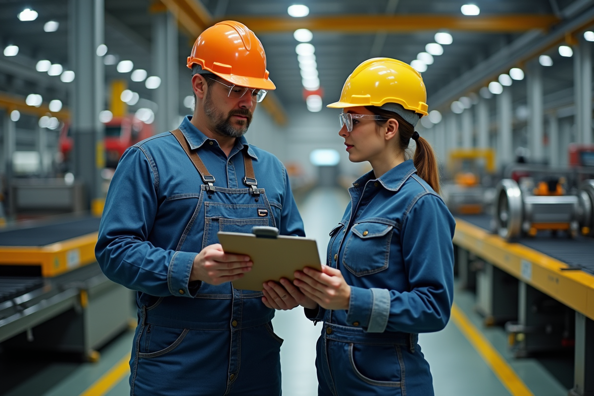 Superviseur industriel avec technicienne dans une usine