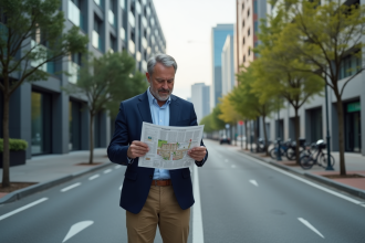 Urbaniste examinant une carte de zonage en ville